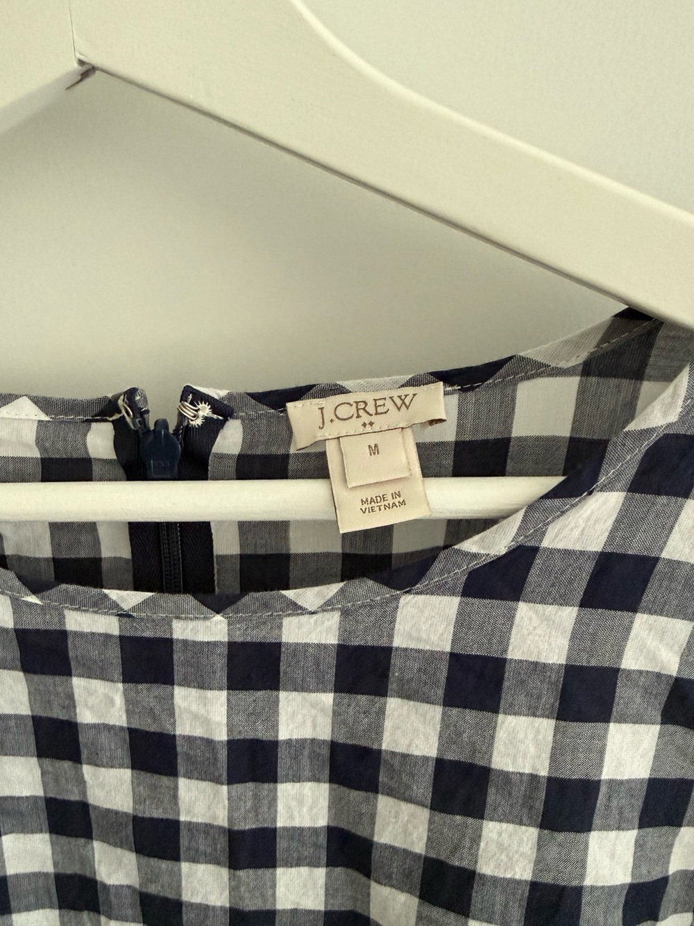 J. Crew Navy and White Gingham Lightweight Cold Shoulder Top - Picture 7 of 9
